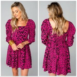 New Buddy Love Lydia Babydoll Mini Dress NWT $114 Pink Animal Print Avara Medium